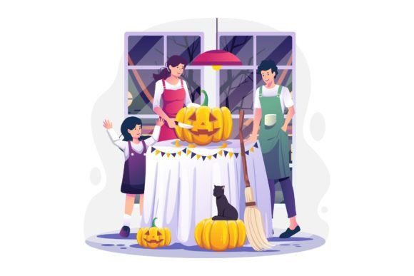 Carving Pumpkin Halloween Illustrations for Crafters