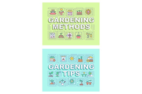 Gardening Tips Word Concept Banner Set for Graphics