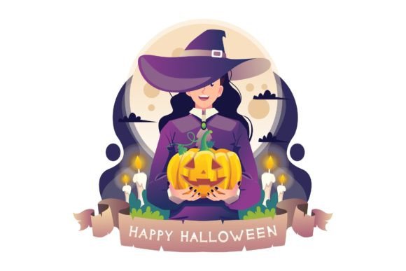 Halloween Witch Illustration for Graphics and Handmade Projects