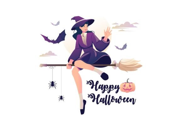 Witch Flying on Broomstick: A Charming Graphics Illustration